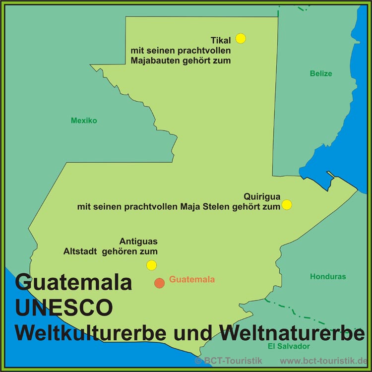 Guatemala – Karte der UNESCO Weltkulturerbe Stätten